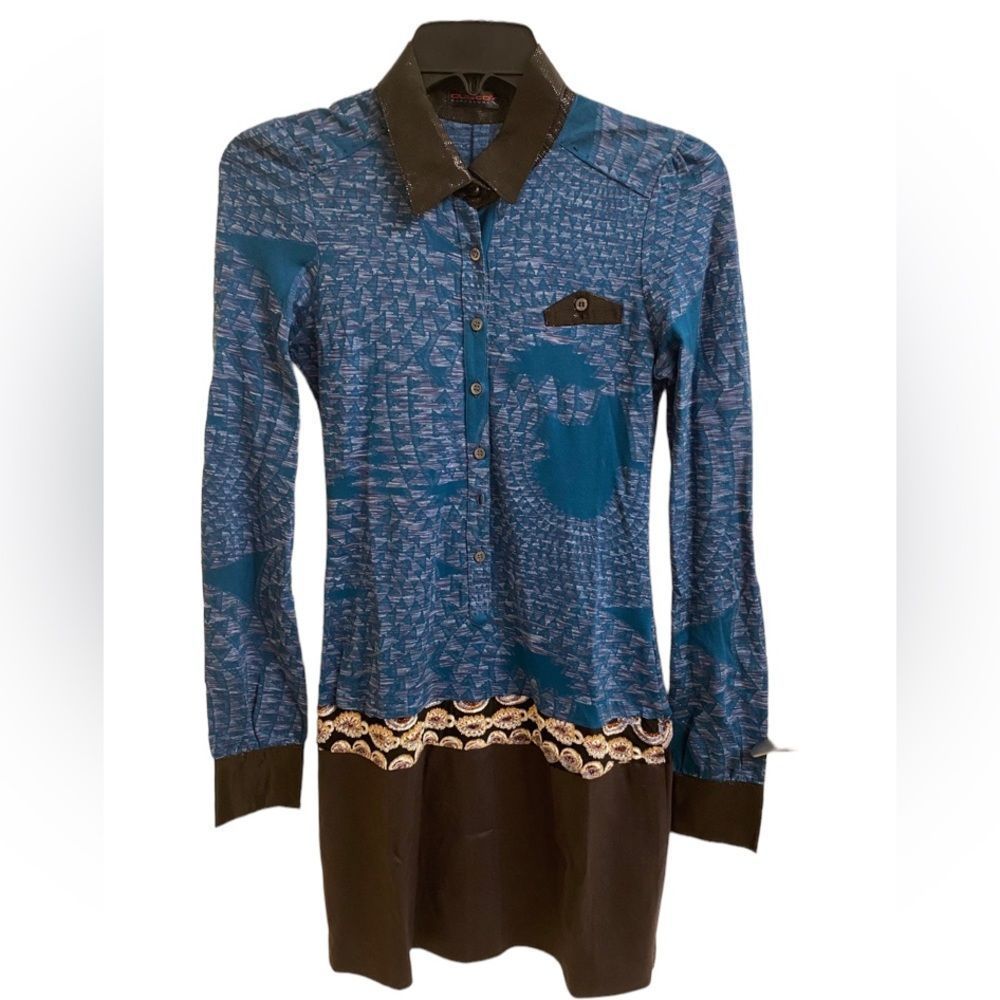 Custo Barcelona Long Sleeve Black And Teal Dress